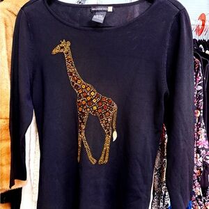 Sweaterworks Black Sweater with Beaded Giraffe